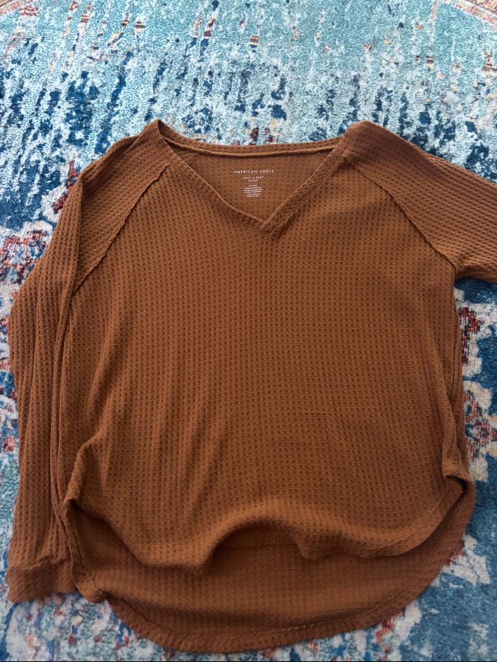 American Eagle Outfitters Waffle Knit V-Neck Top - Rust